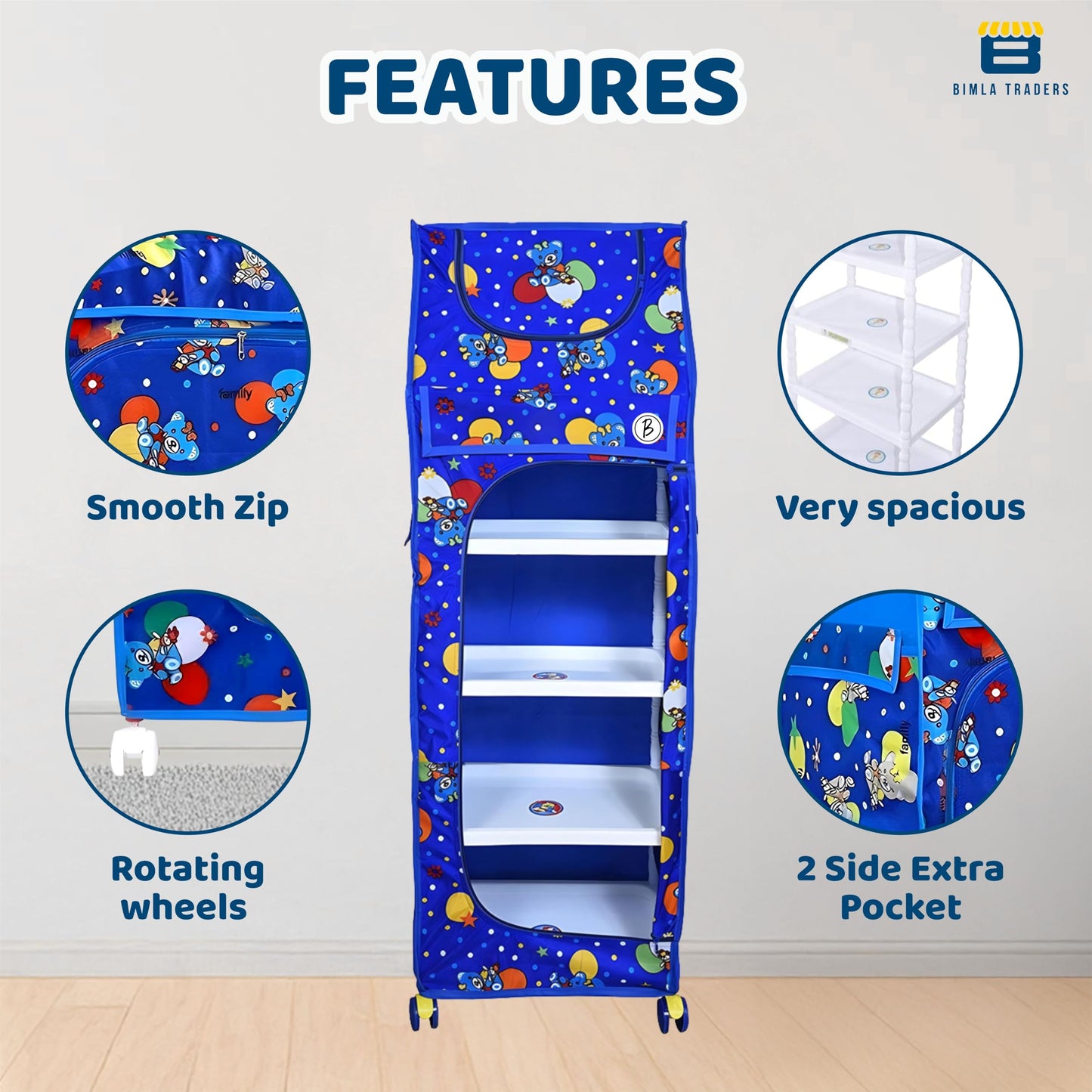Bimla Traders Baby Almirah Kids Storage Organizer for Clothes,Books,Shoes,Toys Wardrobe for Multipurpose Collapsible