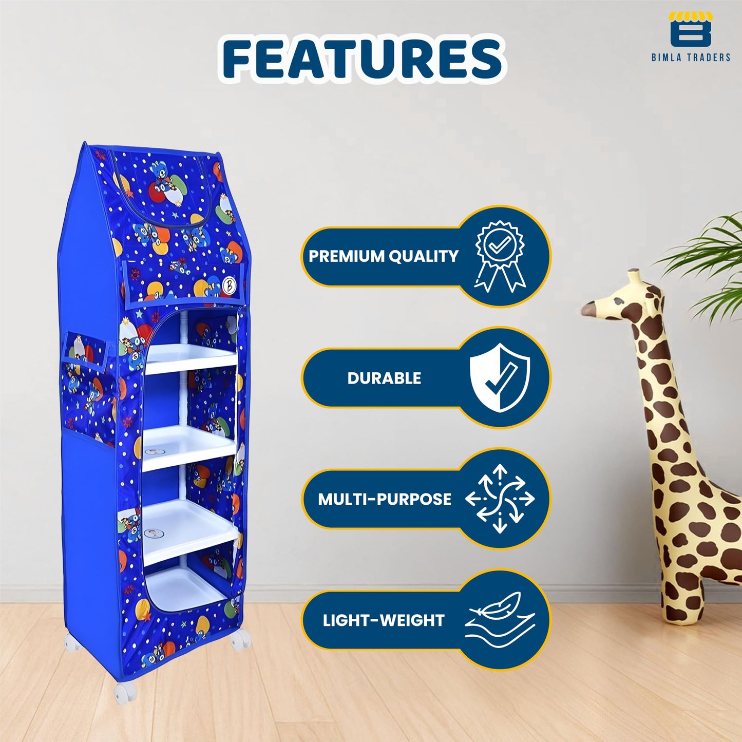 Bimla Traders Baby Almirah Kids Storage Organizer for Clothes,Books,Shoes,Toys Wardrobe for Multipurpose Collapsible
