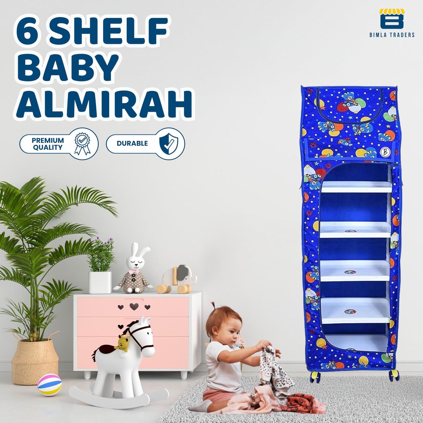 Bimla Traders Baby Almirah Kids Storage Organizer for Clothes,Books,Shoes,Toys Wardrobe for Multipurpose Collapsible