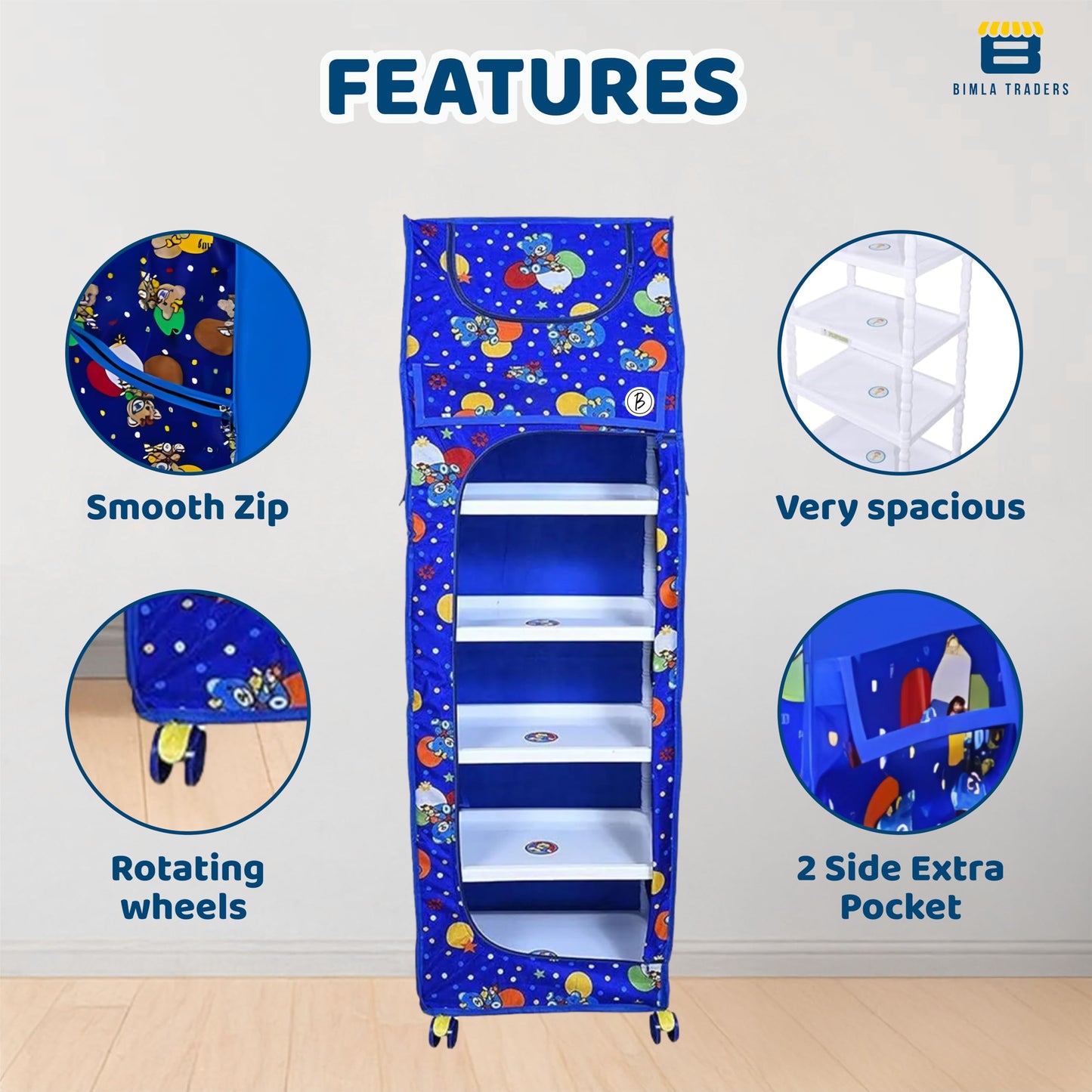 Bimla Traders Baby Almirah Kids Storage Organizer for Clothes,Books,Shoes,Toys Wardrobe for Multipurpose Collapsible