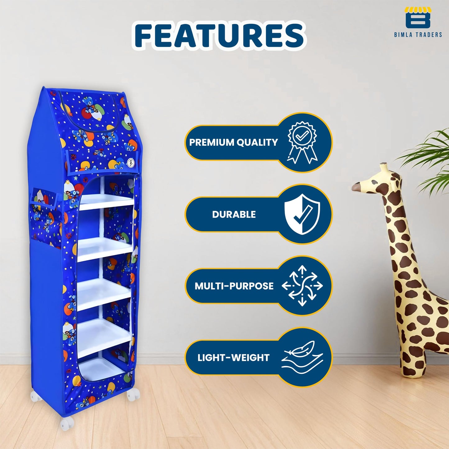 Bimla Traders Baby Almirah Kids Storage Organizer for Clothes,Books,Shoes,Toys Wardrobe for Multipurpose Collapsible