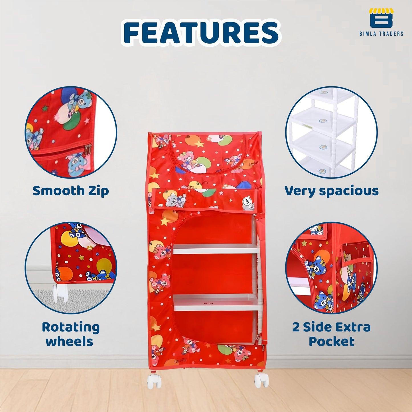 Bimla Traders Baby Almirah Kids Storage Organizer for Clothes,Books,Shoes,Toys Wardrobe for Multipurpose Collapsible