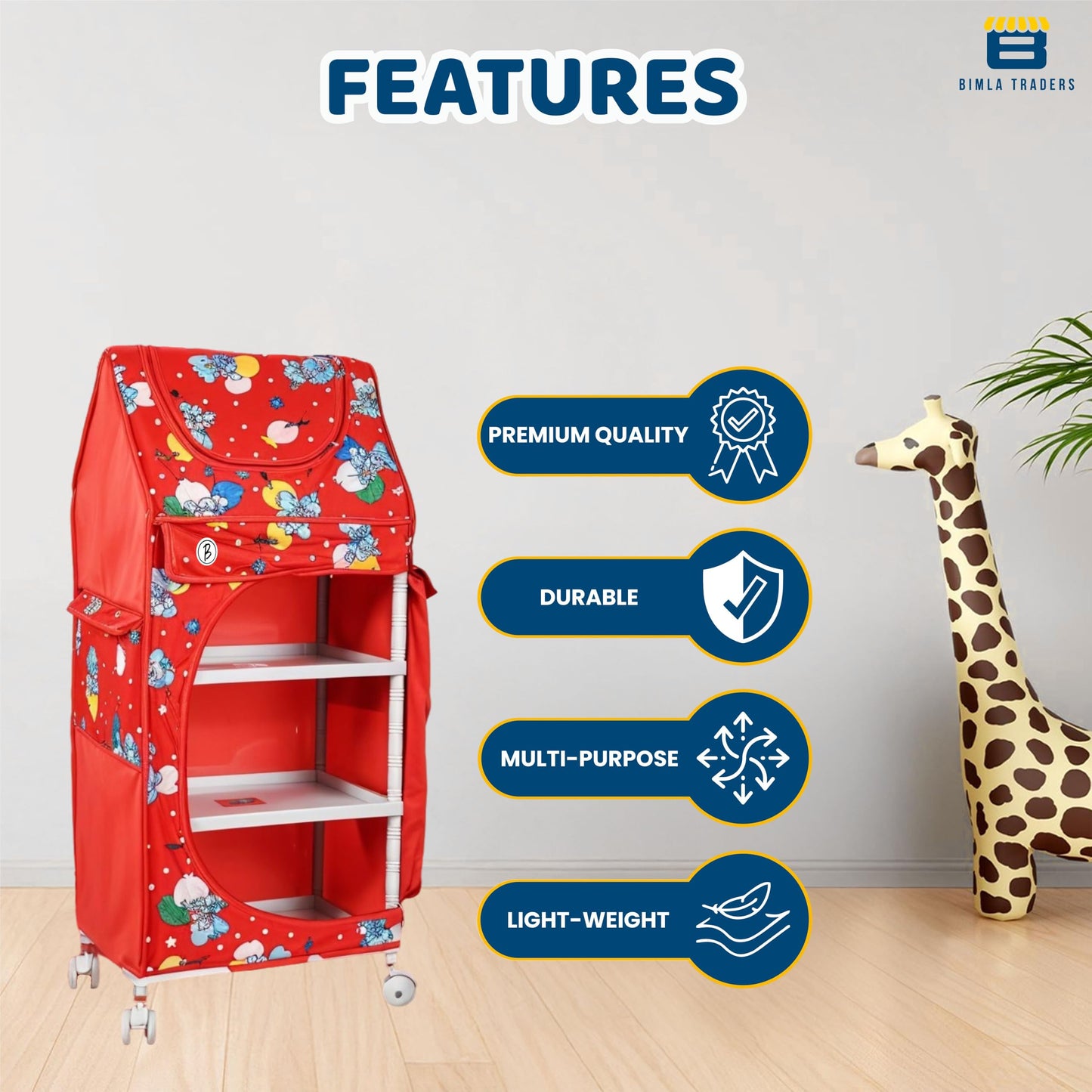 Bimla Traders Baby Almirah Kids Storage Organizer for Clothes,Books,Shoes,Toys Wardrobe for Multipurpose Collapsible
