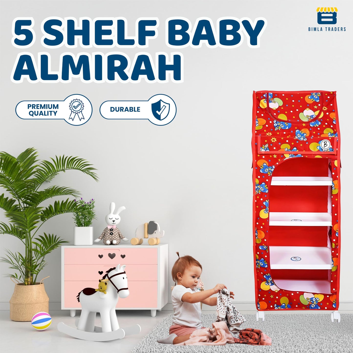 Bimla Traders Baby Almirah Kids Storage Organizer for Clothes,Books,Shoes,Toys Wardrobe for Multipurpose Collapsible