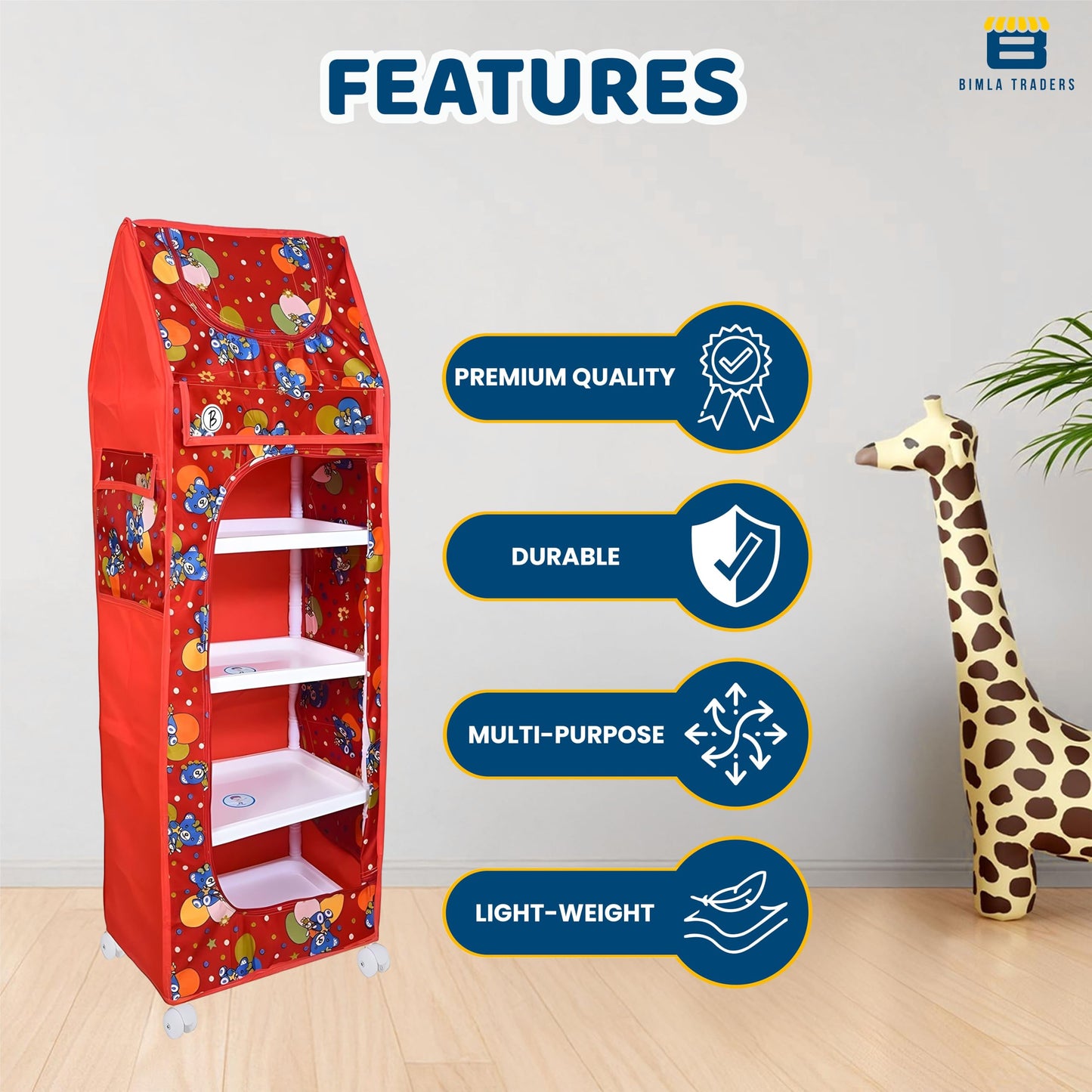 Bimla Traders Baby Almirah Kids Storage Organizer for Clothes,Books,Shoes,Toys Wardrobe for Multipurpose Collapsible