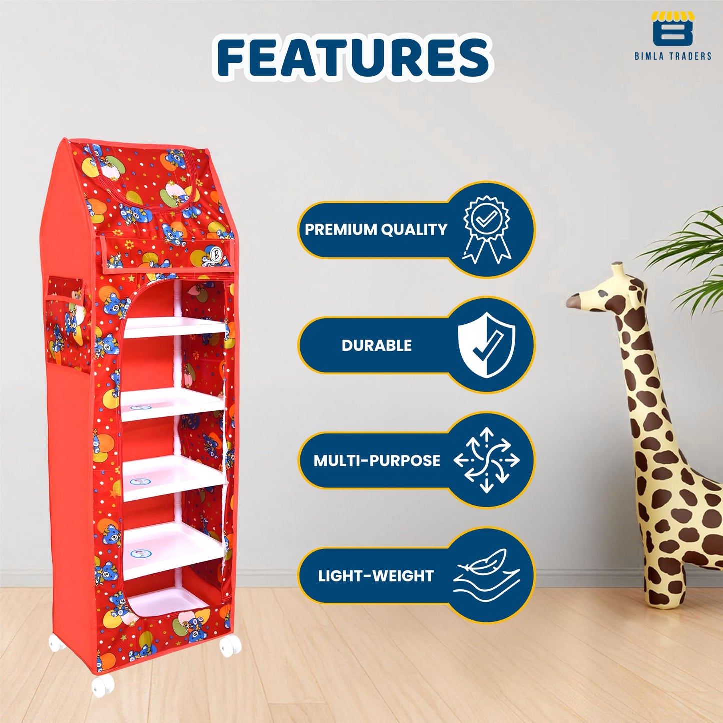 Bimla Traders Baby Almirah Kids Storage Organizer for Clothes,Books,Shoes,Toys Wardrobe for Multipurpose Collapsible