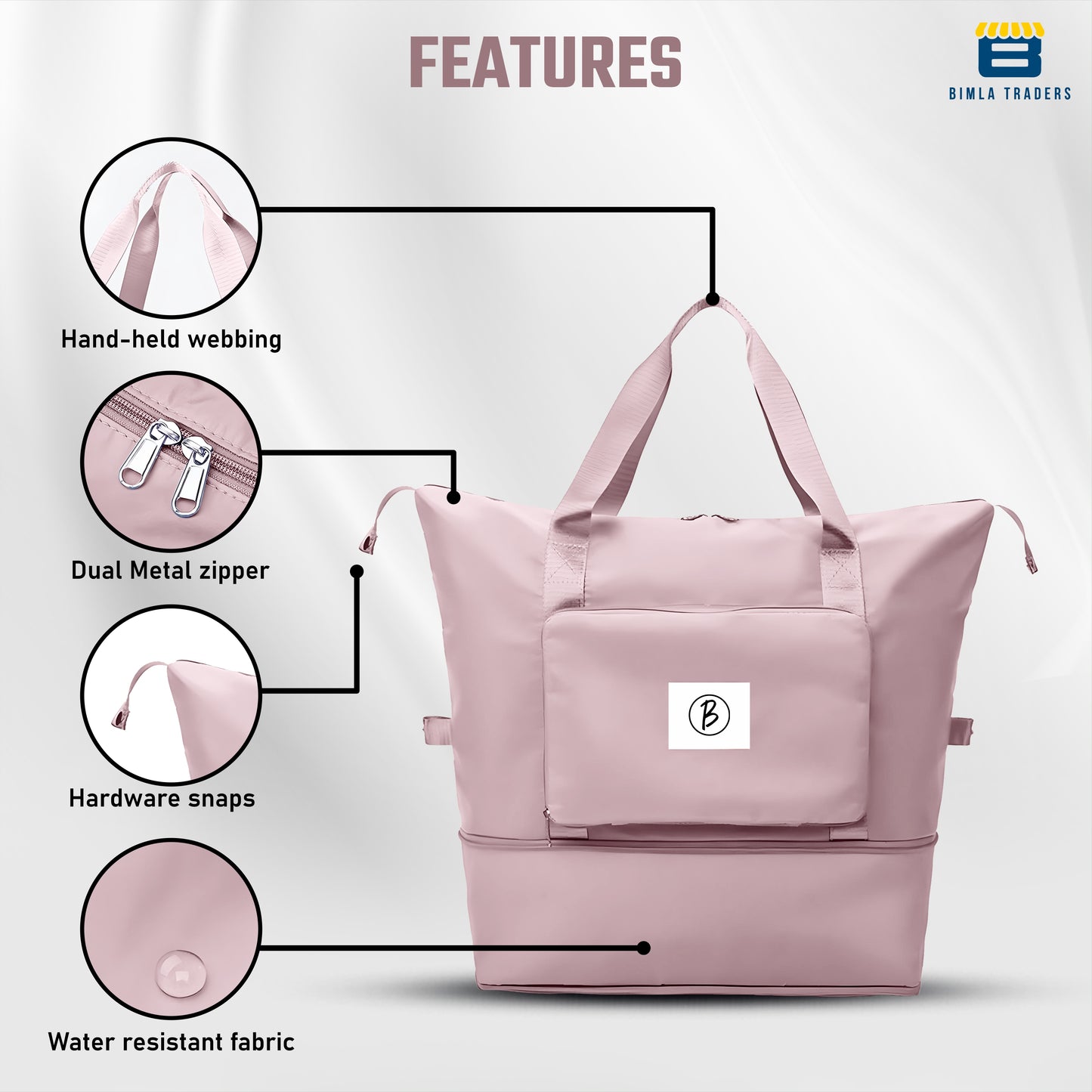 BTfash Waterproof Foldable Travel Bag for Women | 41 Liters Capacity | Shoulder Bags | Hand Bag for Ladies Personal Items Expandable Travel Bag, Carry Weekender Luggage for Travelling