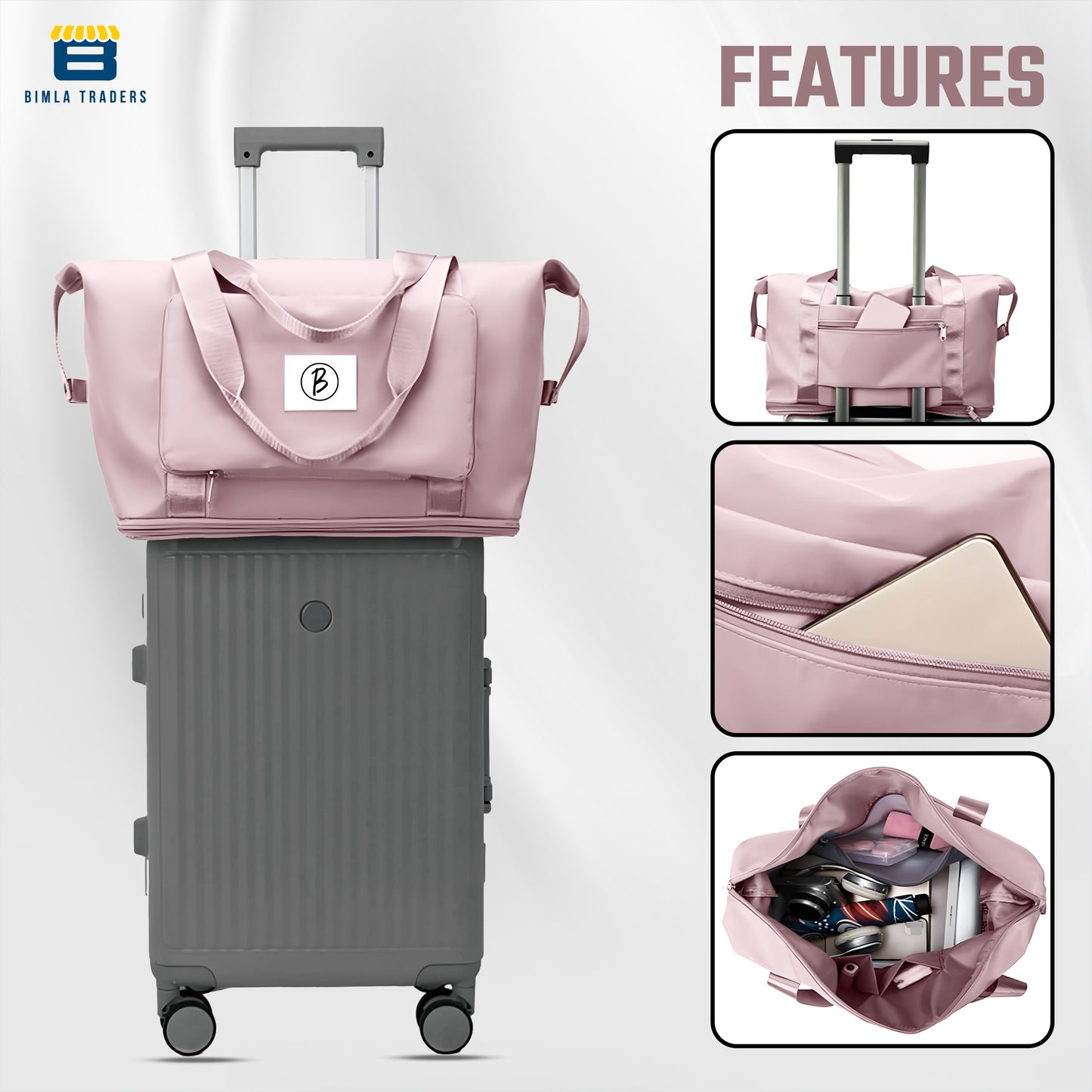 BTfash Waterproof Foldable Travel Bag for Women | 41 Liters Capacity | Shoulder Bags | Hand Bag for Ladies Personal Items Expandable Travel Bag, Carry Weekender Luggage for Travelling