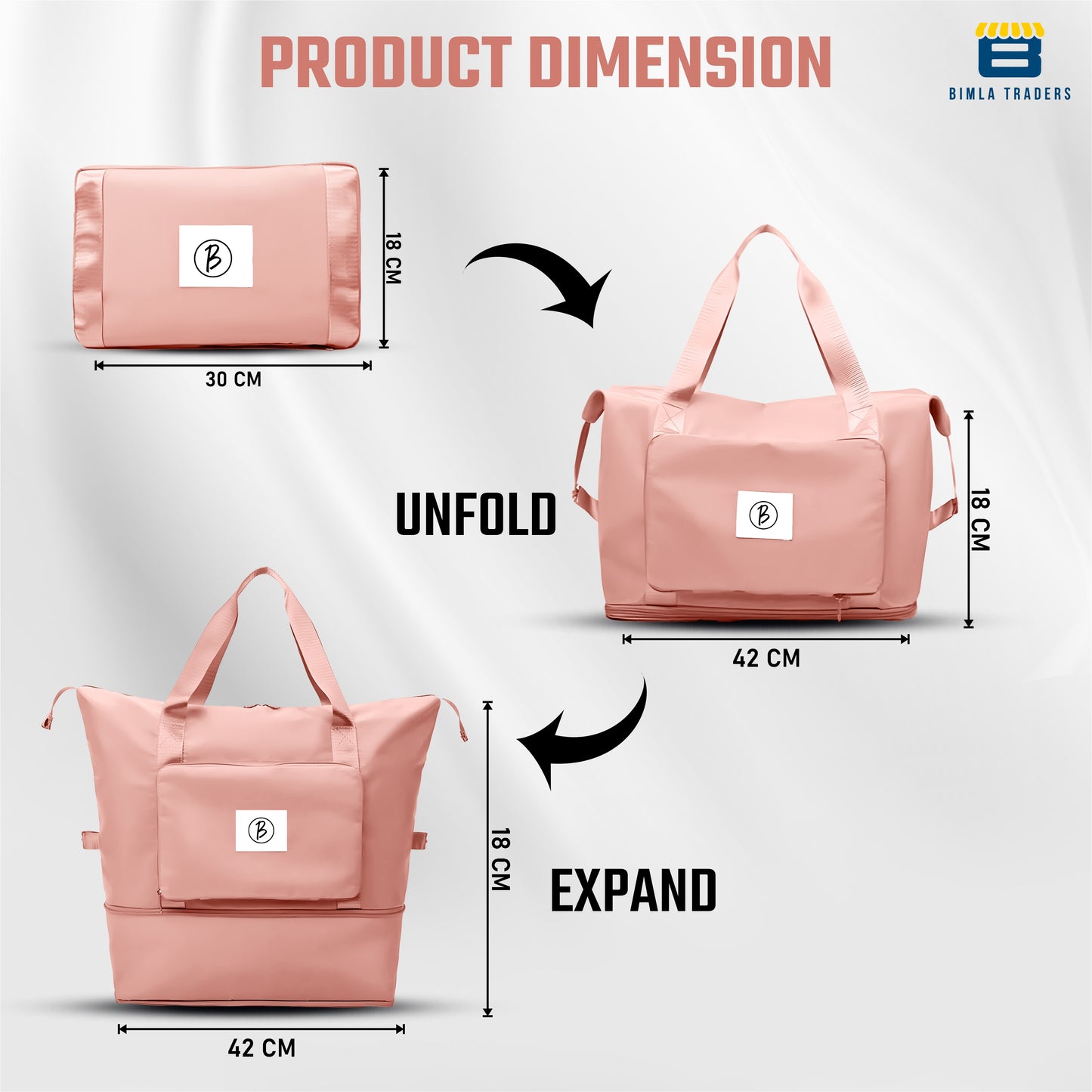 BTfash Waterproof Foldable Travel Bag for Women | 41 Liters Capacity | Shoulder Bags | Hand Bag for Ladies Personal Items Expandable Travel Bag, Carry Weekender Luggage for Travelling