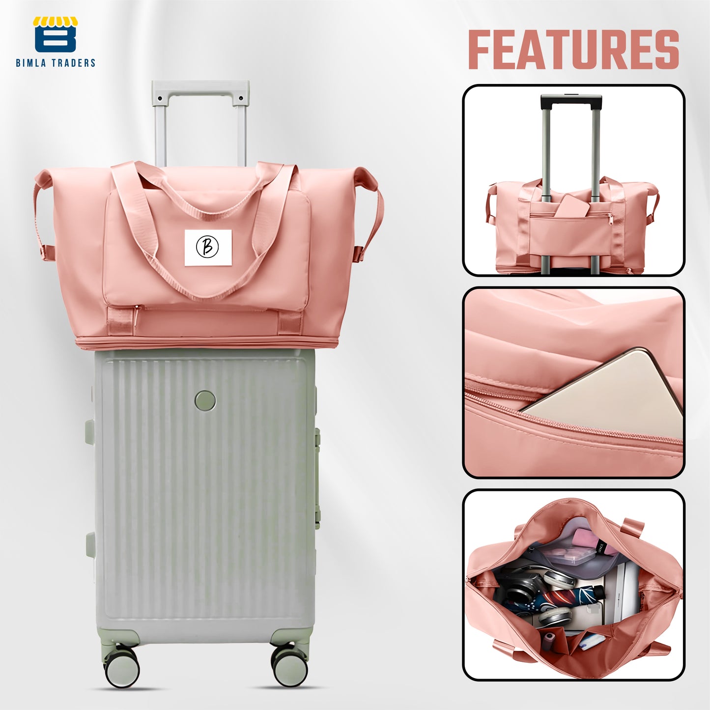 BTfash Waterproof Foldable Travel Bag for Women | 41 Liters Capacity | Shoulder Bags | Hand Bag for Ladies Personal Items Expandable Travel Bag, Carry Weekender Luggage for Travelling