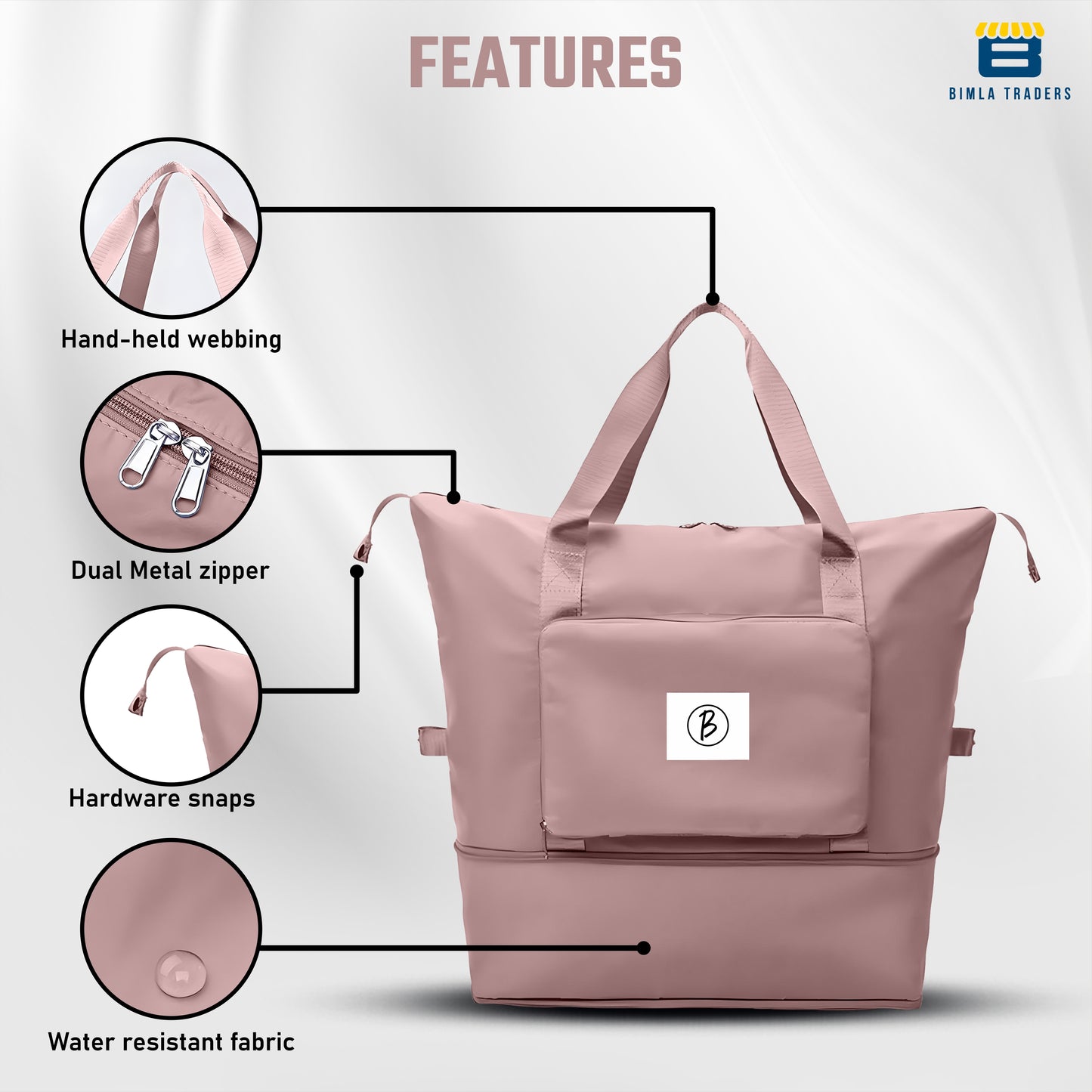 BTfash Waterproof Foldable Travel Bag for Women | 41 Liters Capacity | Shoulder Bags | Hand Bag for Ladies Personal Items Expandable Travel Bag, Carry Weekender Luggage for Travelling