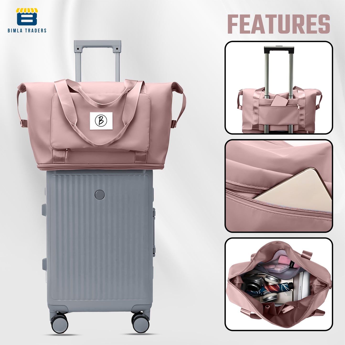 BTfash Waterproof Foldable Travel Bag for Women | 41 Liters Capacity | Shoulder Bags | Hand Bag for Ladies Personal Items Expandable Travel Bag, Carry Weekender Luggage for Travelling