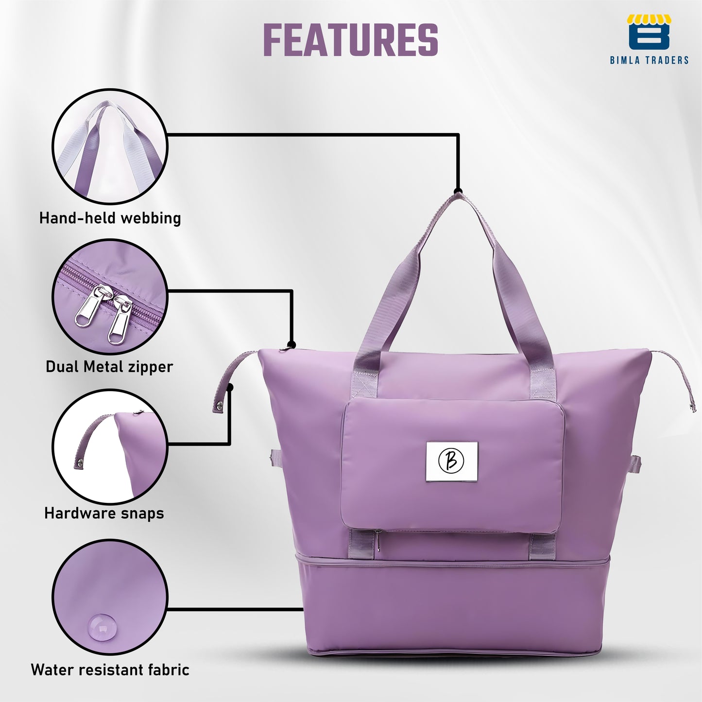 BTfash Waterproof Foldable Travel Bag for Women | 41 Liters Capacity | Shoulder Bags | Hand Bag for Ladies Personal Items Expandable Travel Bag, Carry Weekender Luggage for Travelling