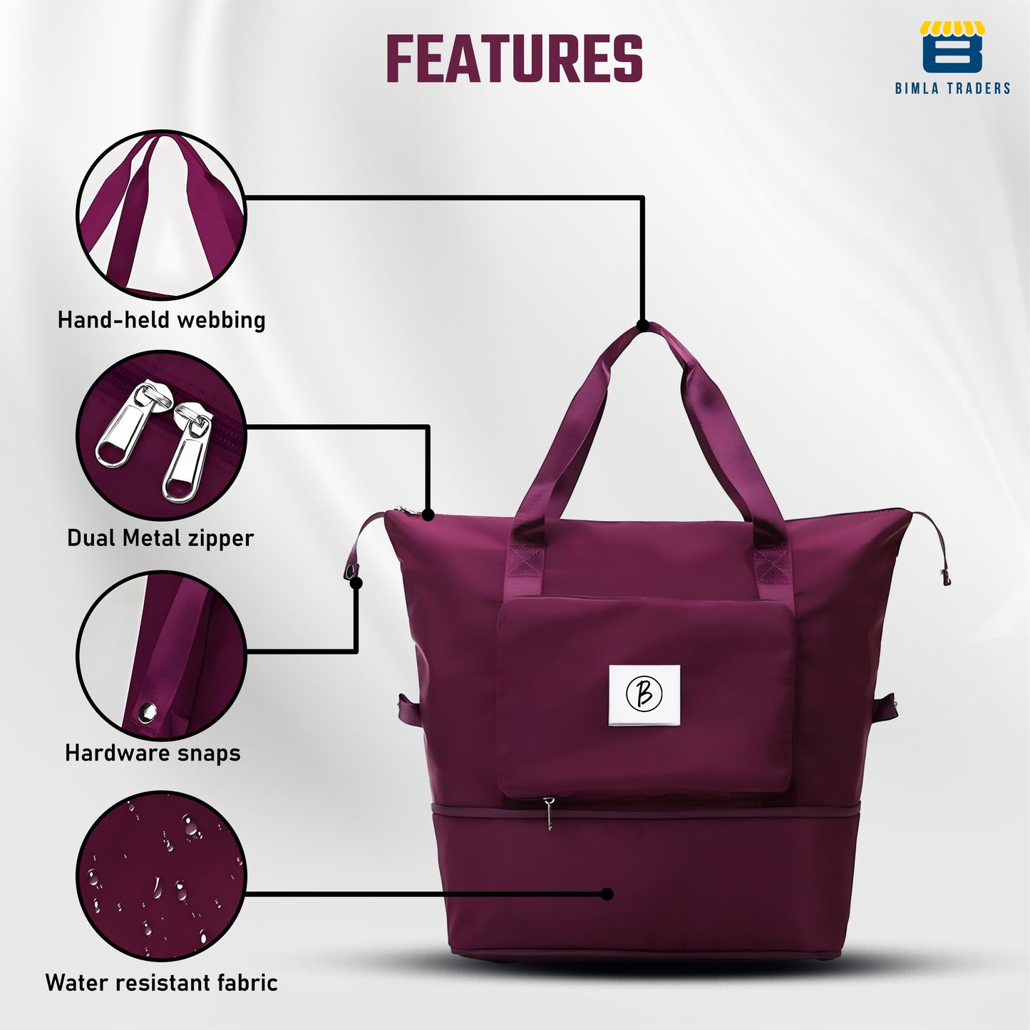 BTfash Waterproof Foldable Travel Bag for Women | 41 Liters Capacity | Shoulder Bags | Hand Bag for Ladies Personal Items Expandable Travel Bag, Carry Weekender Luggage for Travelling
