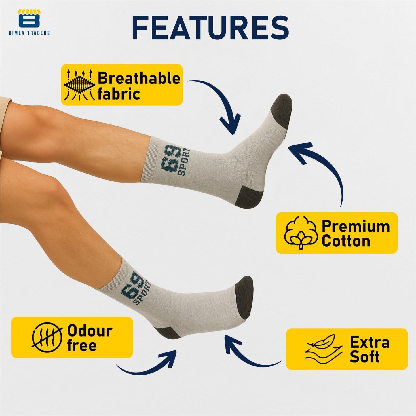 Bimla Traders Sports Ankle Socks for Unisex – Breathable, Sweat-Absorbent, Cushioned Athletic Socks for Running, Gym, Cycling.(PO12_ASSTRD)