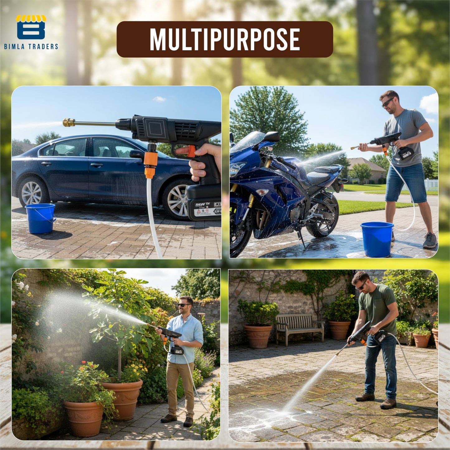 Bimla Traders 48V Cordless High Pressure Car Washer Gun with Double Battery | Portable Water Jet Cleaner with Foam Bottle, Long Hose & Nozzle Set for Car, Bike, Home & Garden Cleaning. Pack of 1