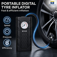 Bimla Traders Portable Digital Tyre Inflator for Car & Bike – Compact Air Pump Compressor with Pressure Gauge, Fast Inflation – Ideal for Tyres, Balls & Inflatables. Pack of 1 (AU002_Black)