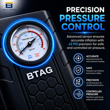 Bimla Traders Portable Digital Tyre Inflator for Car & Bike – Compact Air Pump Compressor with Pressure Gauge, Fast Inflation – Ideal for Tyres, Balls & Inflatables. Pack of 1 (AU002_Black)