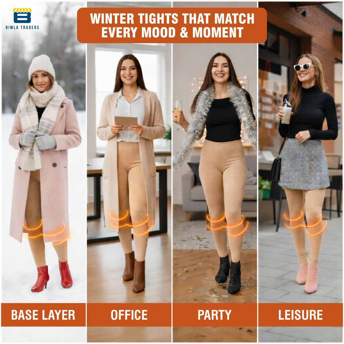 Bimla Traders Women Winter Fur Leggings | Mild Winter Thermal Leggings for 10-18°C | Soft Fleece-Lined Stretch Winter Wear Bottoms