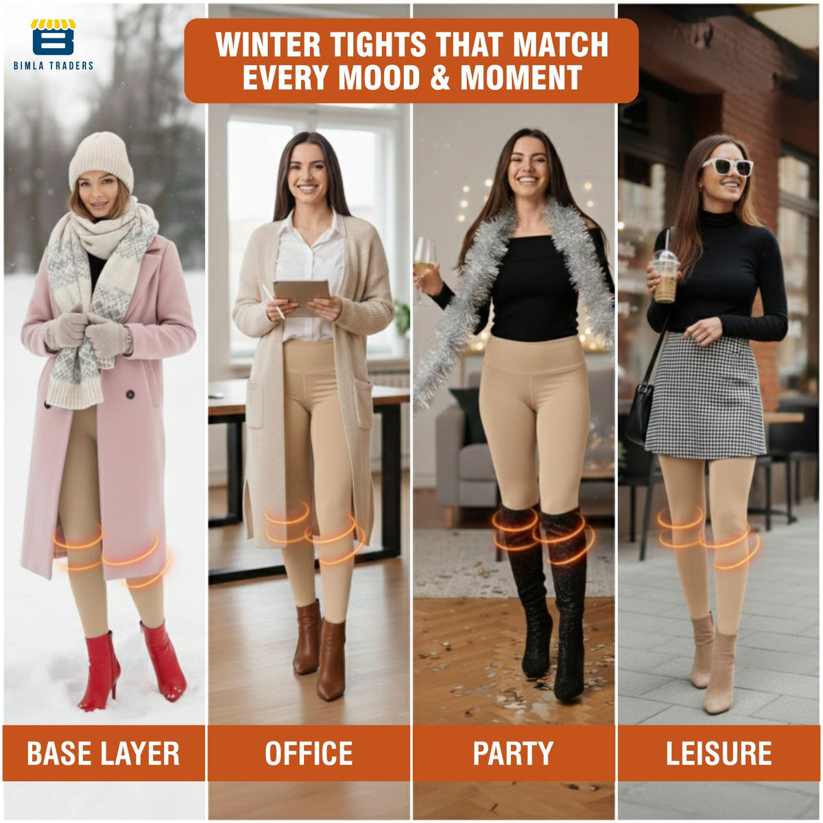 Bimla Traders Women Winter Fur Leggings | Light Winter Thermal Leggings for 18-28°C | Soft Fleece-Lined Stretch Winter Wear Bottoms