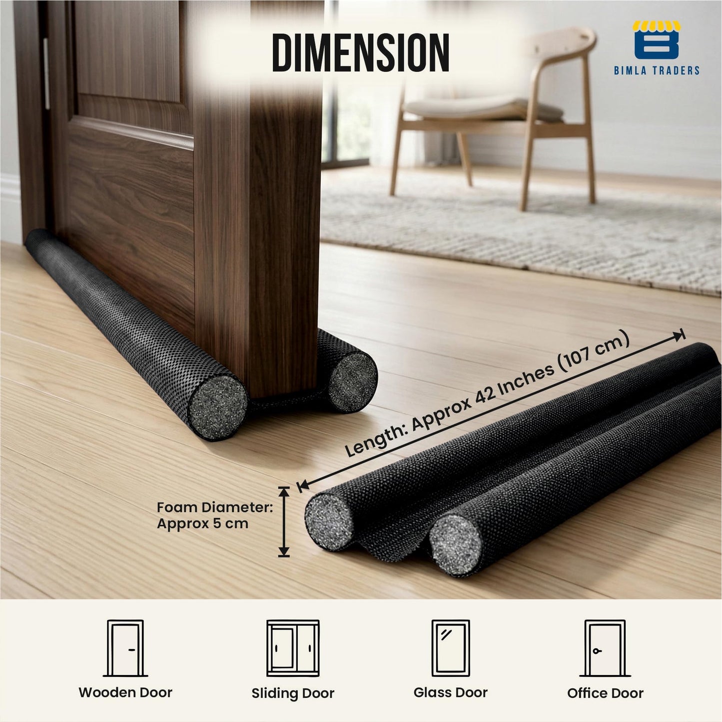 Bimla Traders PVC Door Draft Stopper for Home | Under Door Noise Dust Guard | Cold/Heat Insulation Strip | Gap Sealer for Doors & Windows | Easy Installation.
