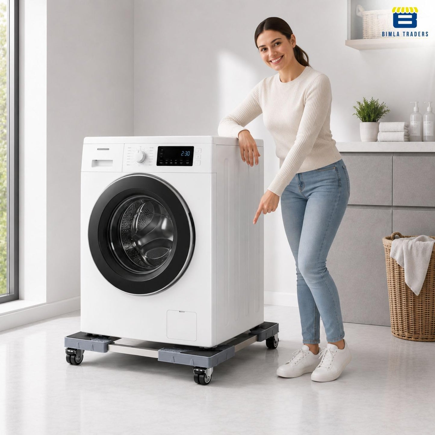 Bimla Traders Heavy-Duty Washing Machine & Refrigerator Stand with 360° Rotating Double Wheels and Wheel Lock System | Anti-Rust Steel Frame