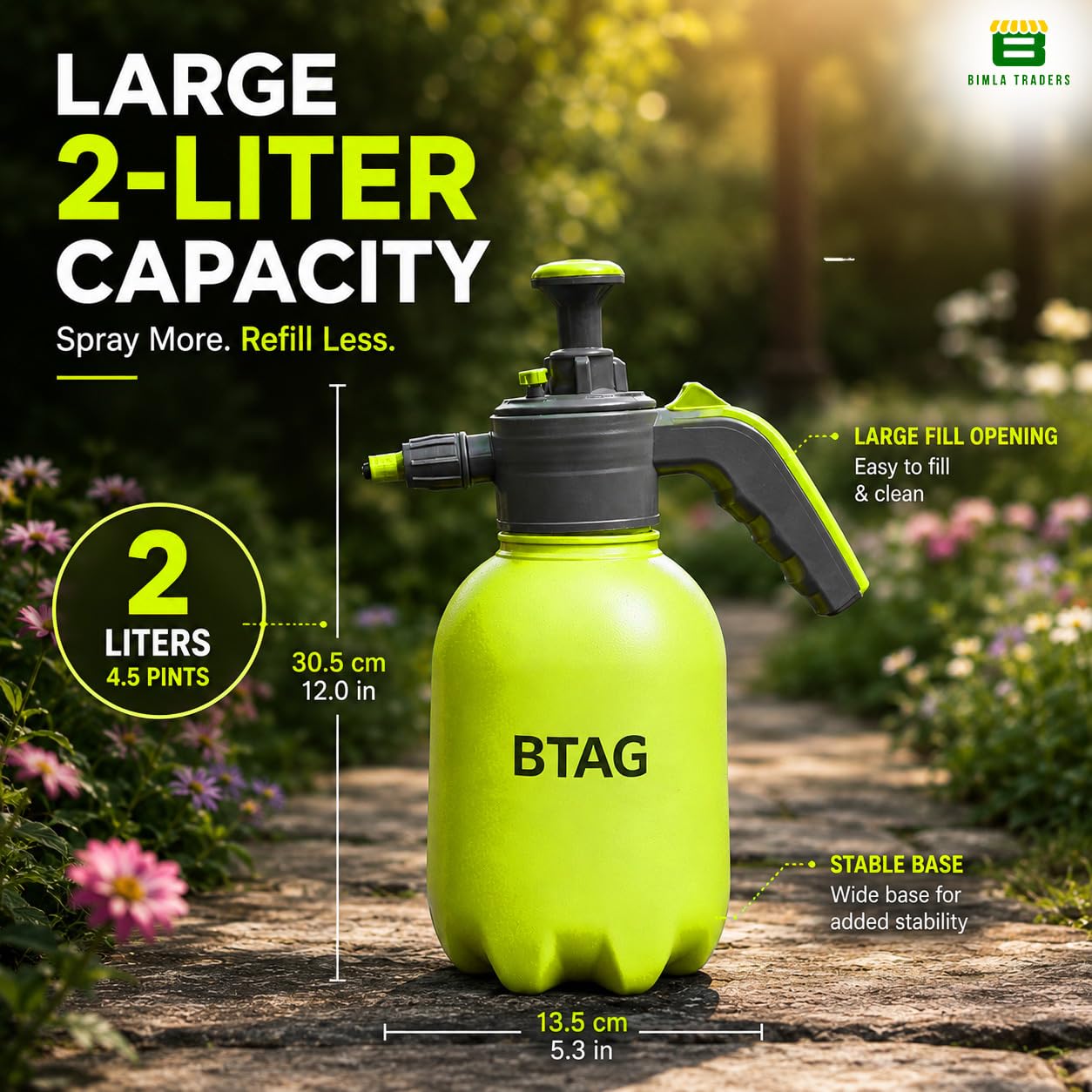 Bimla Traders 2L Manual Pressure Spray Pump with Long Nozzle, Adjustable Sprayer for Gardening, Plant Watering & Home Cleaning.