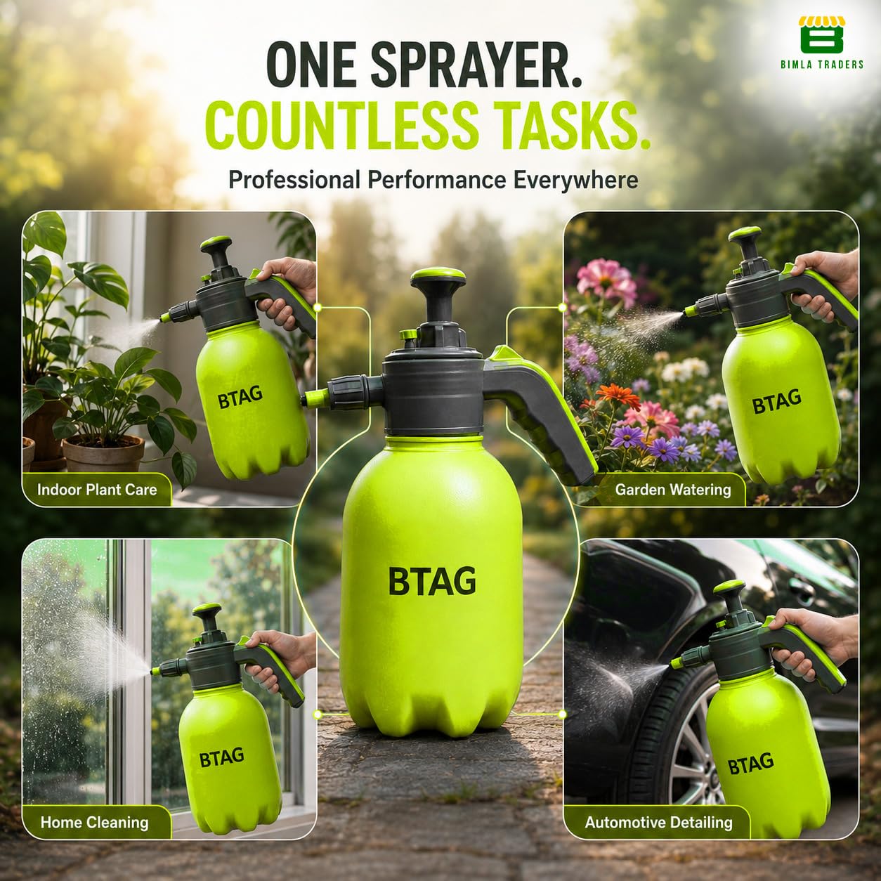 Bimla Traders 2L Manual Pressure Spray Pump with Long Nozzle, Adjustable Sprayer for Gardening, Plant Watering & Home Cleaning.