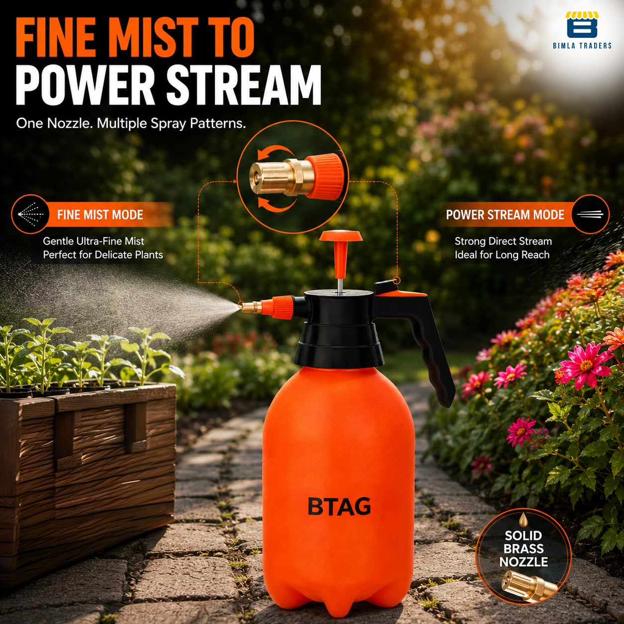 Bimla Traders 2L Manual Pressure Spray Pump with Long Nozzle, Adjustable Sprayer for Gardening, Plant Watering & Home Cleaning.