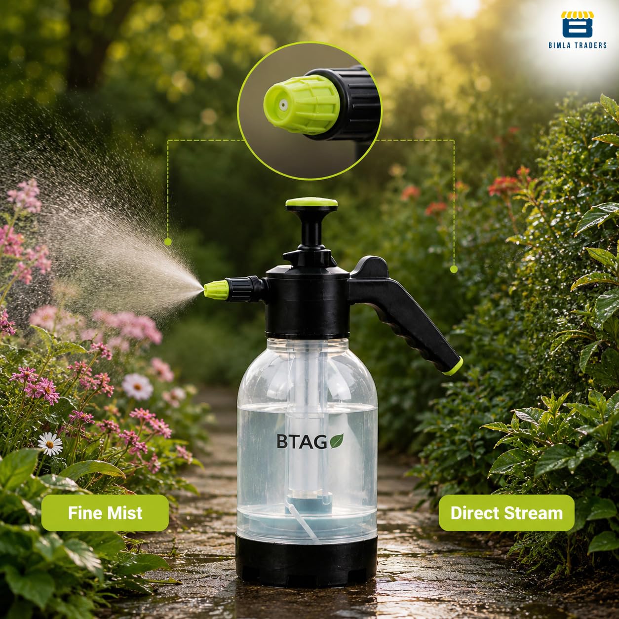 Bimla Traders 2L Manual Pressure Spray Pump with Long Nozzle, Adjustable Sprayer for Gardening, Plant Watering & Home Cleaning.