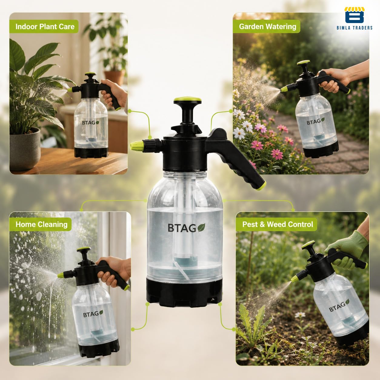 Bimla Traders 2L Manual Pressure Spray Pump with Long Nozzle, Adjustable Sprayer for Gardening, Plant Watering & Home Cleaning.
