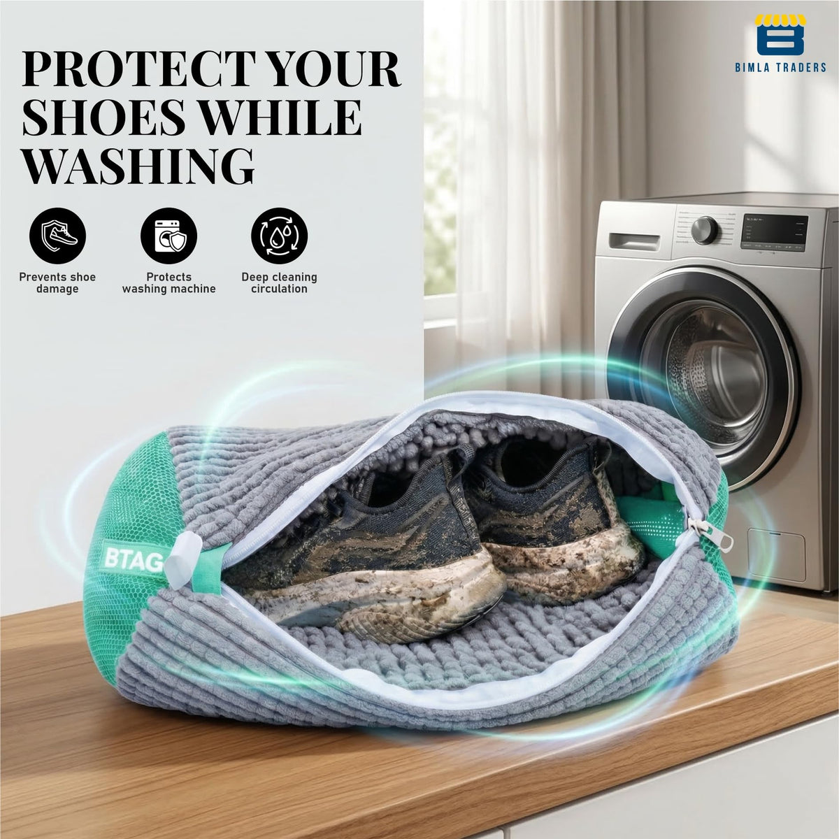 Bimla Traders Reusable Shoe Laundry Bag for Washing Machine & Dryer | Plush Zippered Washing Pouch for Sneakers, Baby Items & Delicates