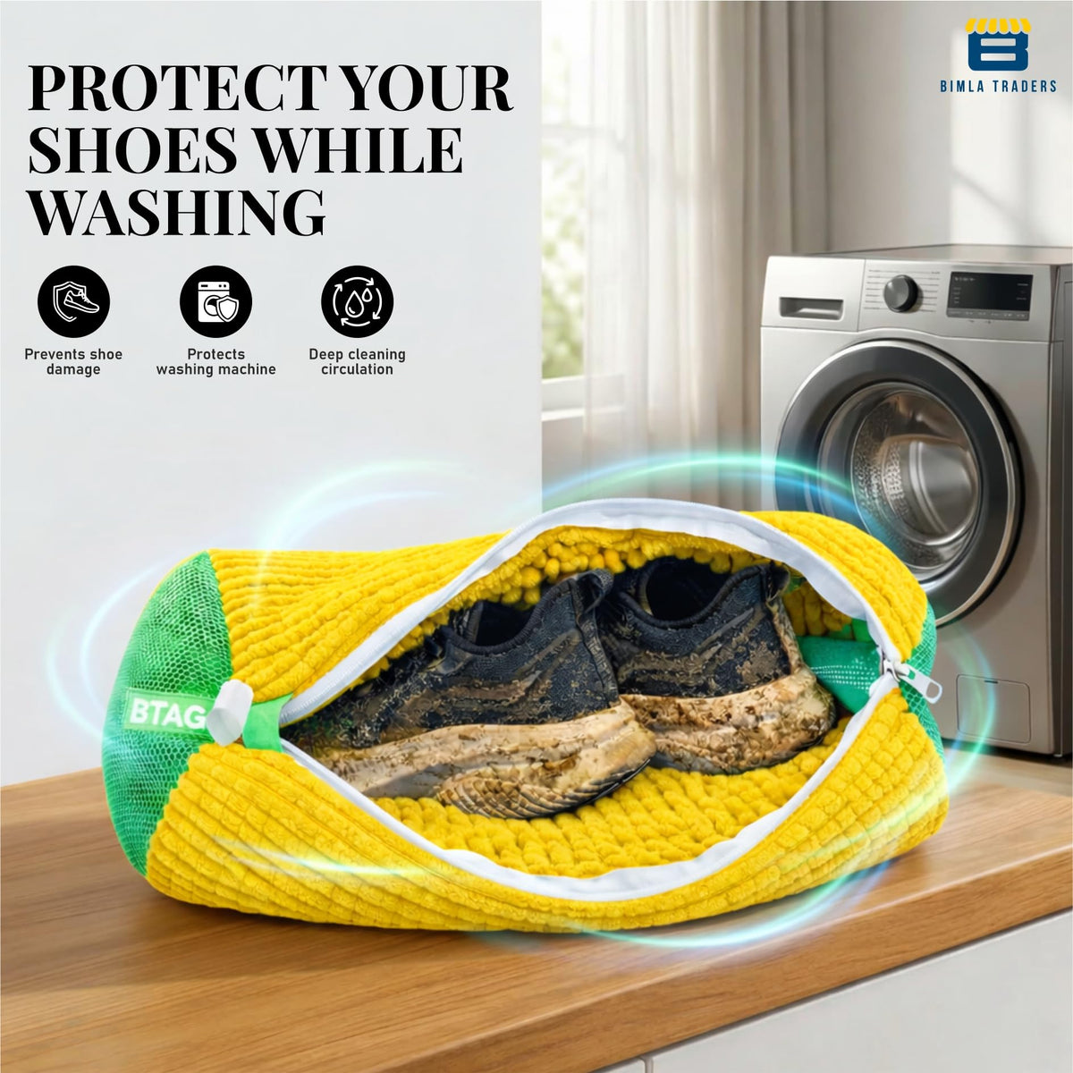 Bimla Traders Reusable Shoe Laundry Bag for Washing Machine & Dryer | Plush Zippered Washing Pouch for Sneakers, Baby Items & Delicates