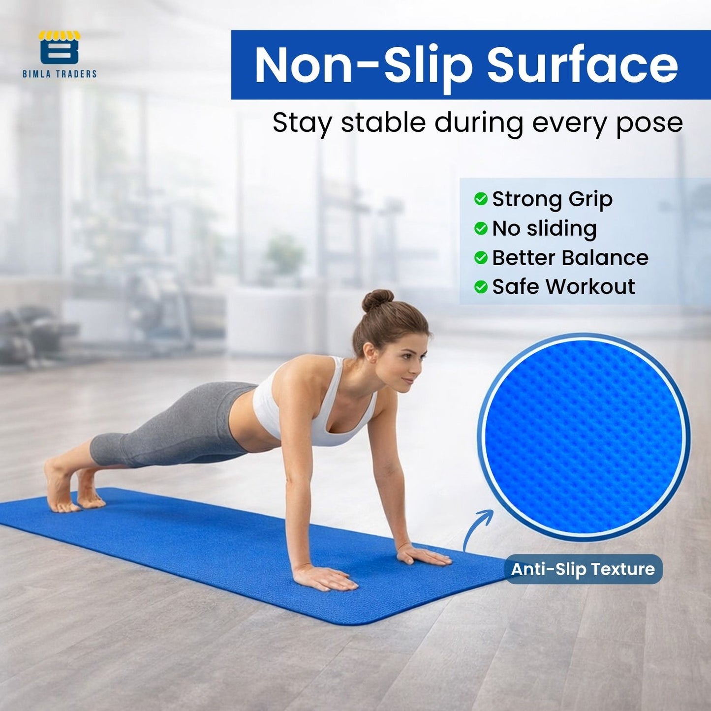 Bimla Traders Premium EVA Yoga Mat for Women & Men | Anti-Slip Exercise & Gym Mat for Home Workouts | Lightweight & Durable