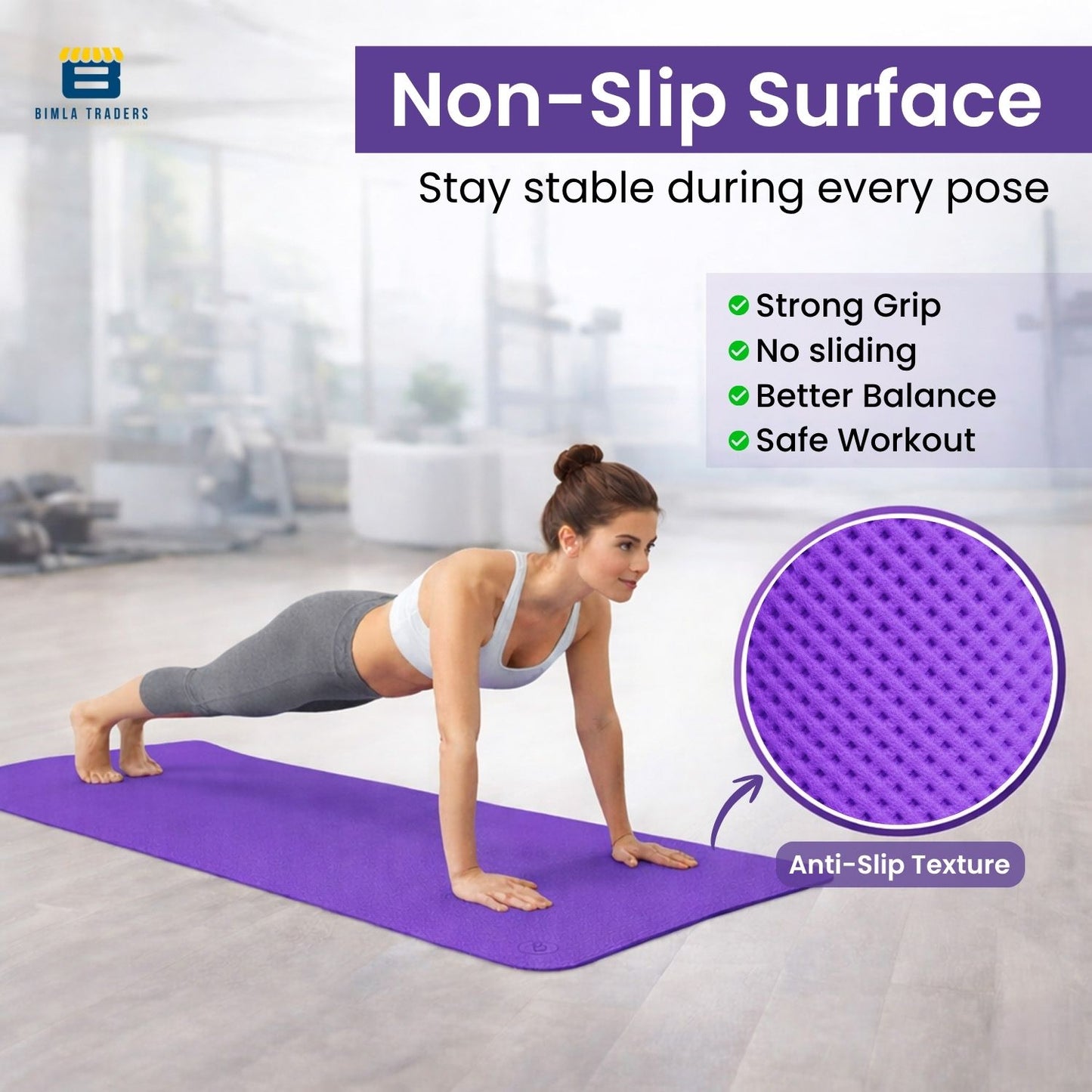 Bimla Traders Premium EVA Yoga Mat for Women & Men | Anti-Slip Exercise & Gym Mat for Home Workouts | Lightweight & Durable