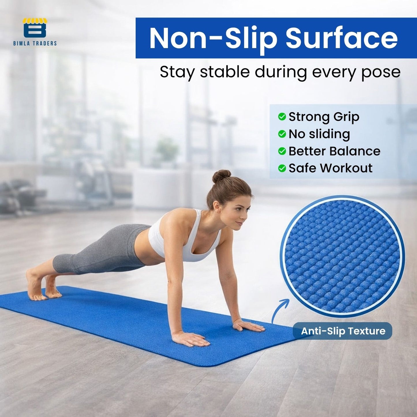 Bimla Traders Premium PVC Yoga Mat for Women & Men | Anti-Slip Exercise & Gym Mat for Home Workouts | Lightweight & Durable