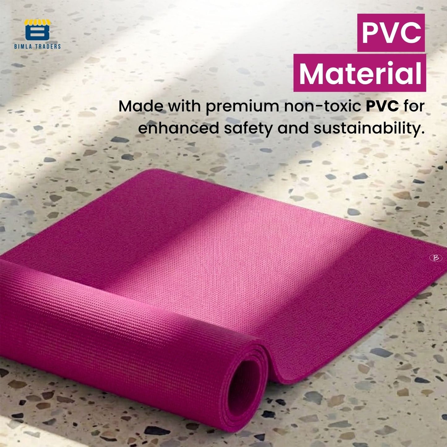 Bimla Traders Premium PVC Yoga Mat for Women & Men | Anti-Slip Exercise & Gym Mat for Home Workouts | Lightweight & Durable