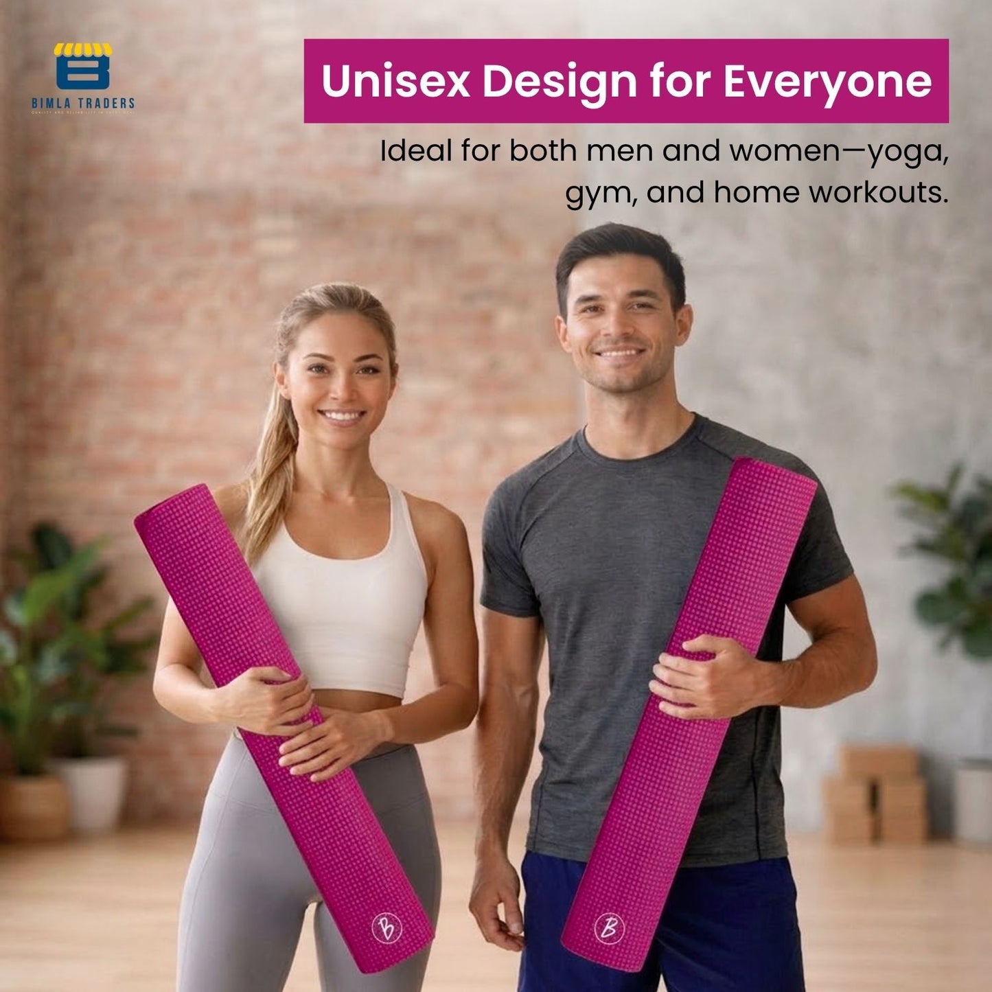 Bimla Traders Premium PVC Yoga Mat for Women & Men | Anti-Slip Exercise & Gym Mat for Home Workouts | Lightweight & Durable