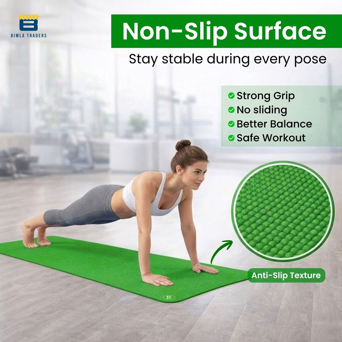 Bimla Traders Premium PVC Yoga Mat for Women & Men | Anti-Slip Exercise & Gym Mat for Home Workouts | Lightweight & Durable
