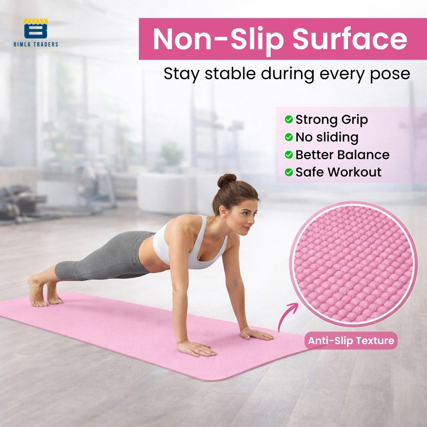 Bimla Traders Premium PVC Yoga Mat for Women & Men | Anti-Slip Exercise & Gym Mat for Home Workouts | Lightweight & Durable