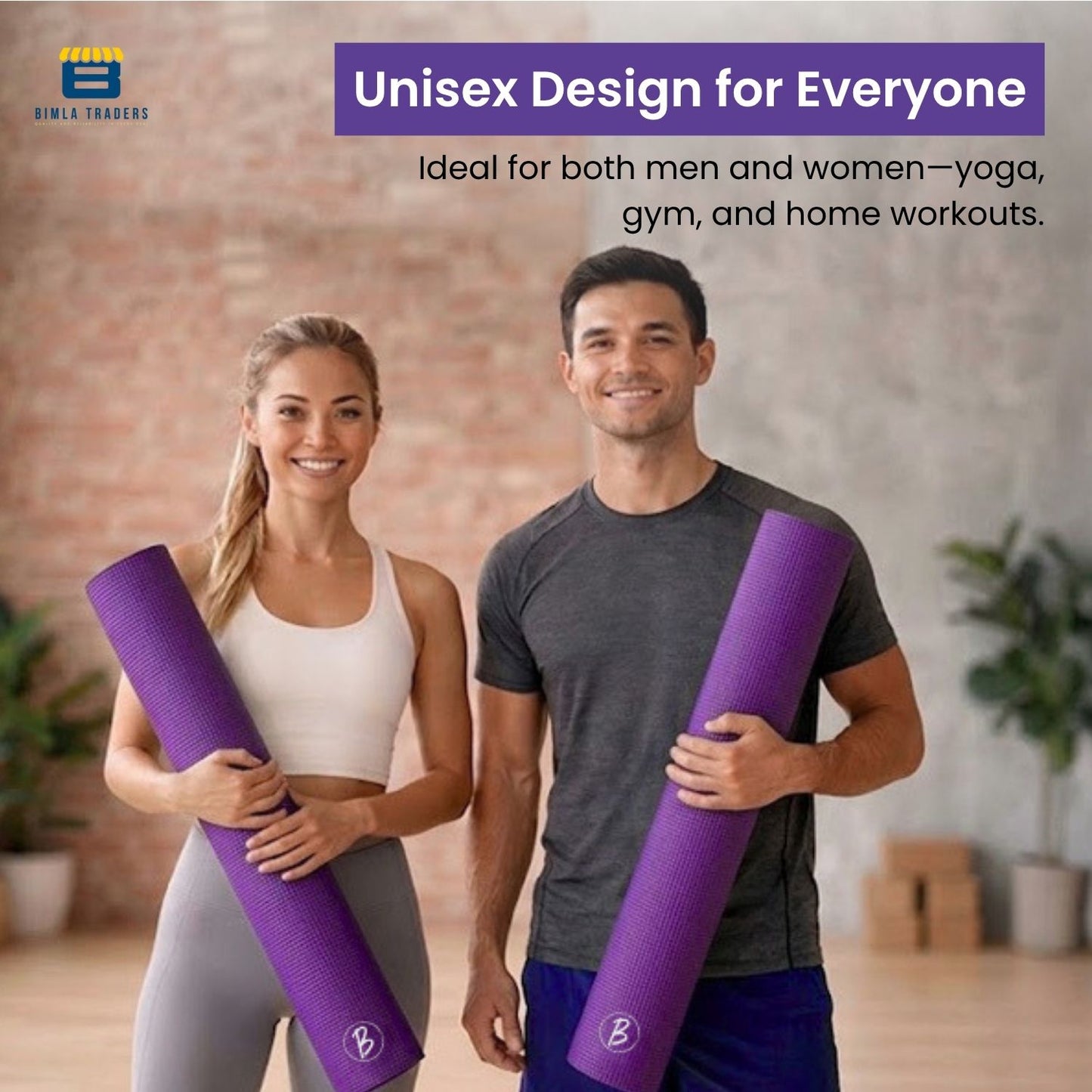 Bimla Traders Premium PVC Yoga Mat for Women & Men | Anti-Slip Exercise & Gym Mat for Home Workouts | Lightweight & Durable
