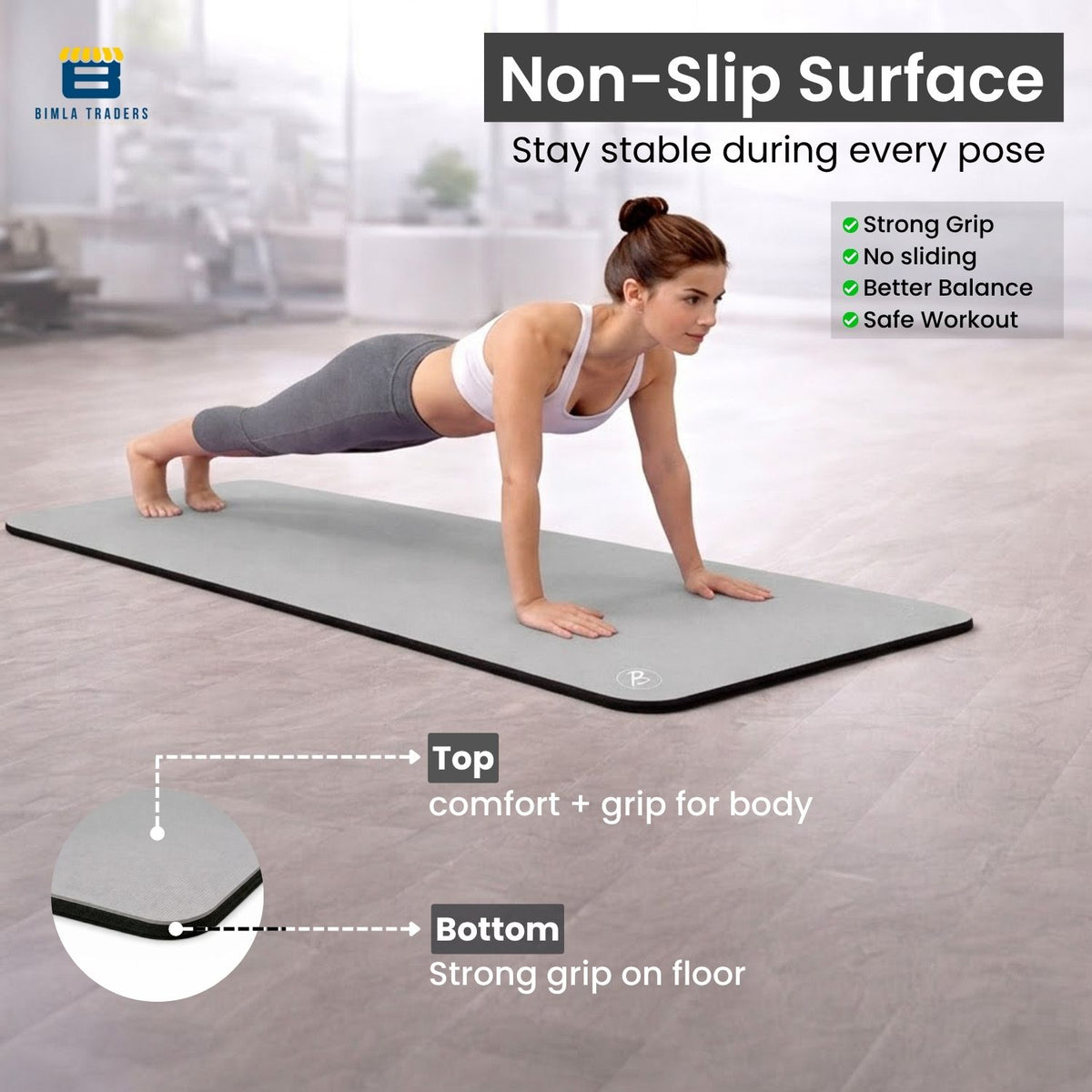 Bimla Traders Premium TPE Yoga Mat for Women & Men | Anti-Slip Exercise & Gym Mat for Home Workouts | Lightweight & Durable