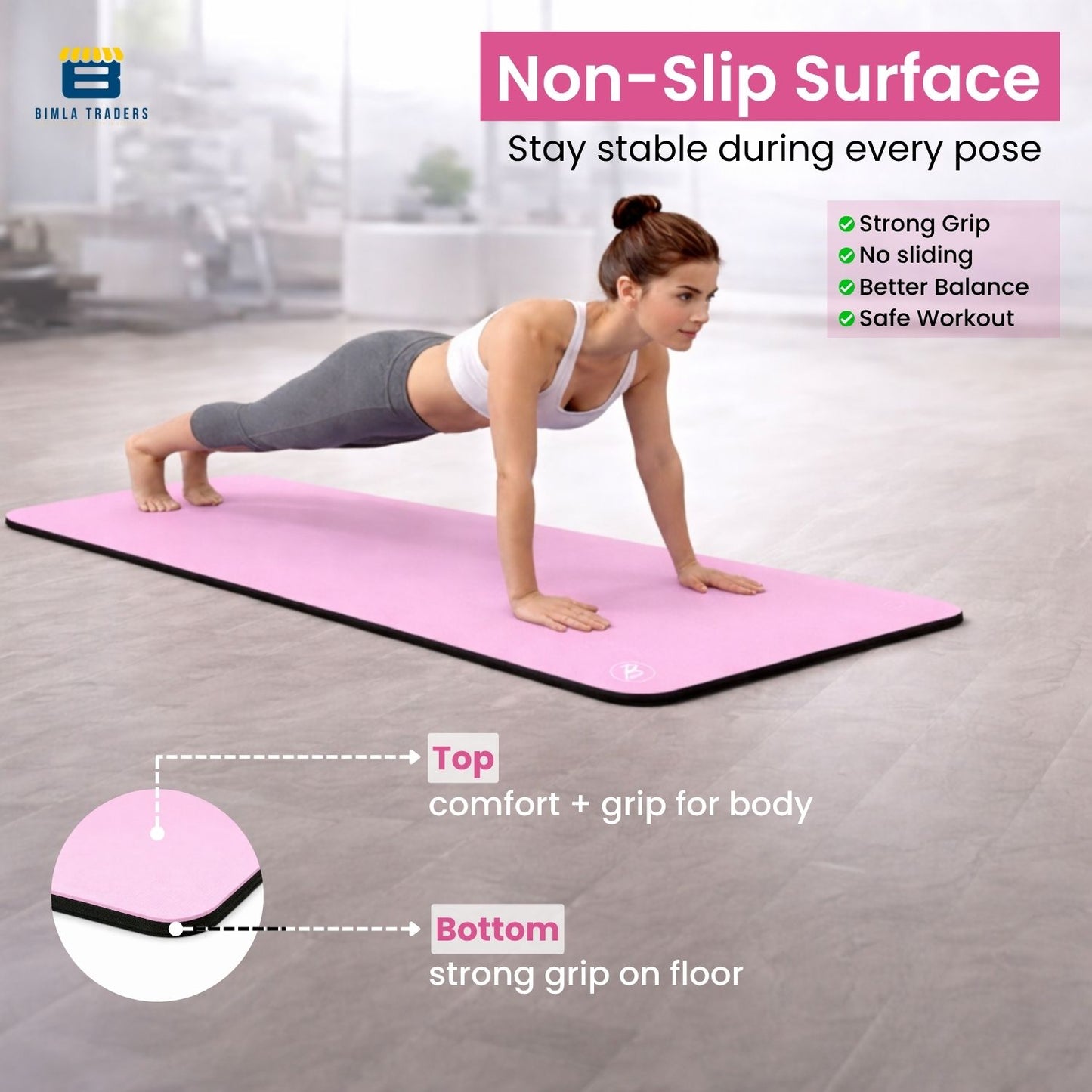 Bimla Traders Premium TPE Yoga Mat for Women & Men | Anti-Slip Exercise & Gym Mat for Home Workouts | Lightweight & Durable