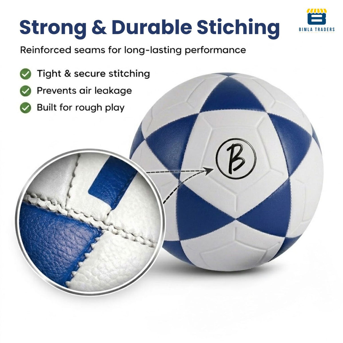 Bimla Traders Football | Rubber Moulded Training & Match Ball | All Age Groups | Outdoor Waterproof | for Ground, Grass & Turf