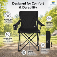 Bimla Traders Foldable Camping Chair with Armrest & Cup Holder, Portable Outdoor Chair with Carry Bag for Camping, Picnic, Fishing & Travel.