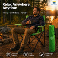 Bimla Traders Foldable Camping Chair with Armrest & Cup Holder, Portable Outdoor Chair with Carry Bag for Camping, Picnic, Fishing & Travel.
