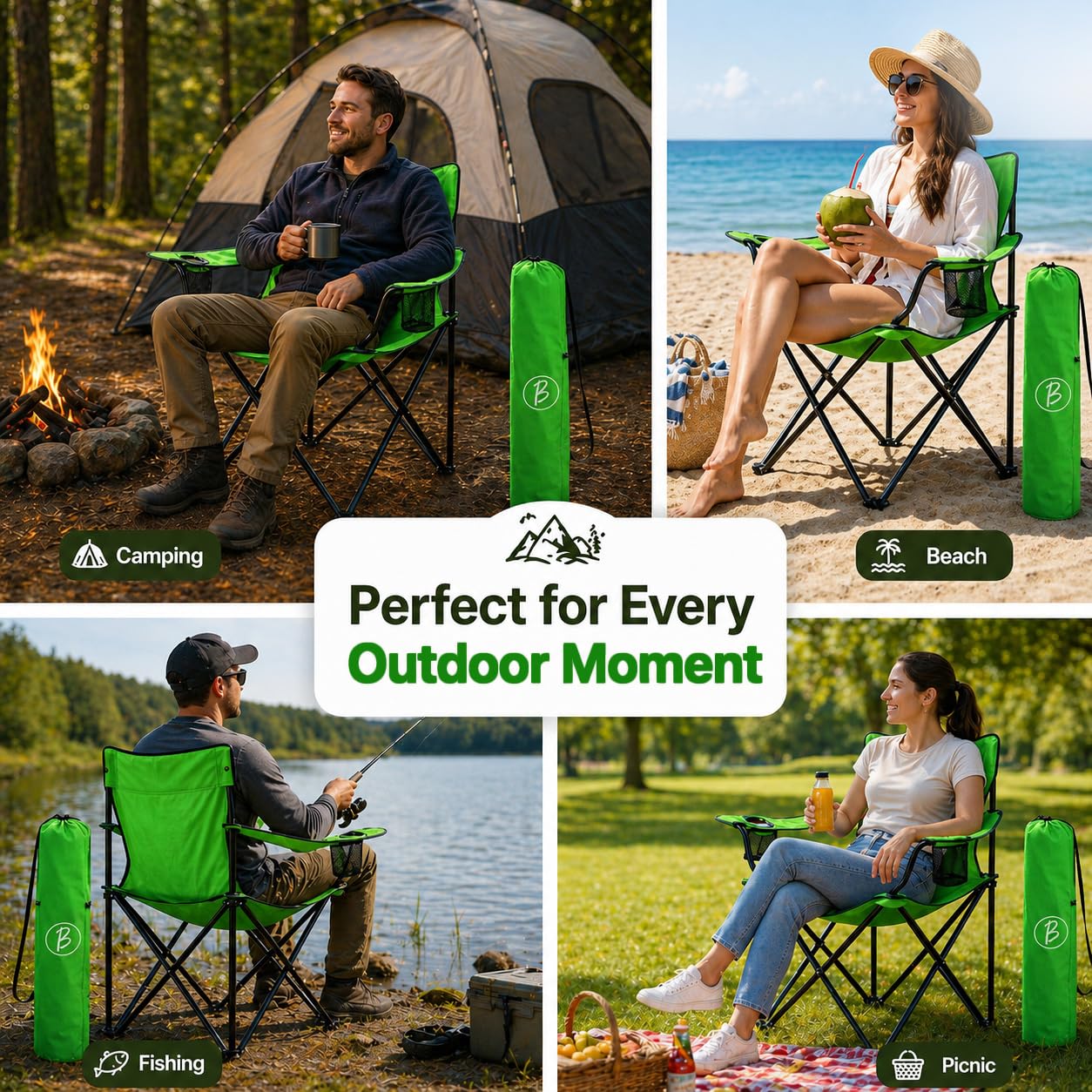 Bimla Traders Foldable Camping Chair with Armrest & Cup Holder, Portable Outdoor Chair with Carry Bag for Camping, Picnic, Fishing & Travel.