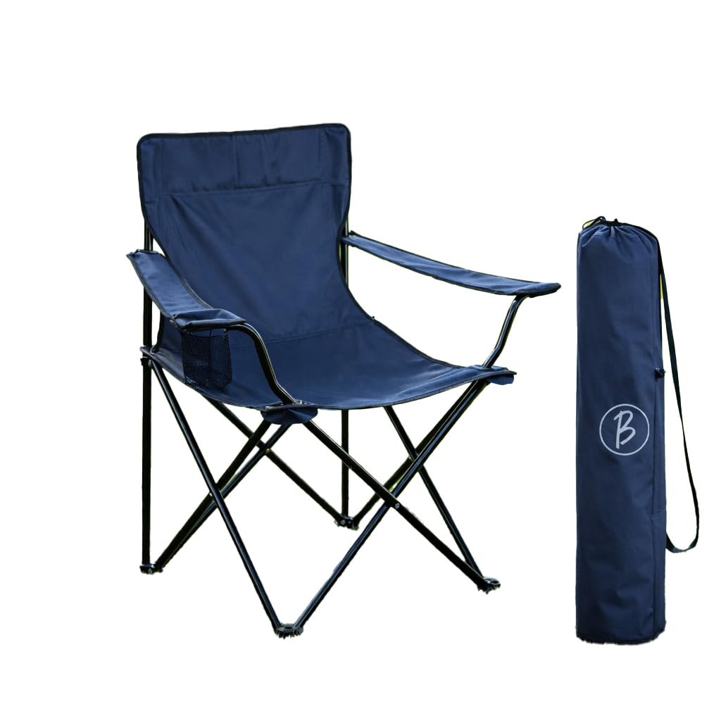 Bimla Traders Foldable Camping Chair with Armrest & Cup Holder, Portable Outdoor Chair with Carry Bag for Camping, Picnic, Fishing & Travel.