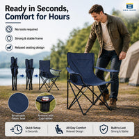 Bimla Traders Foldable Camping Chair with Armrest & Cup Holder, Portable Outdoor Chair with Carry Bag for Camping, Picnic, Fishing & Travel.