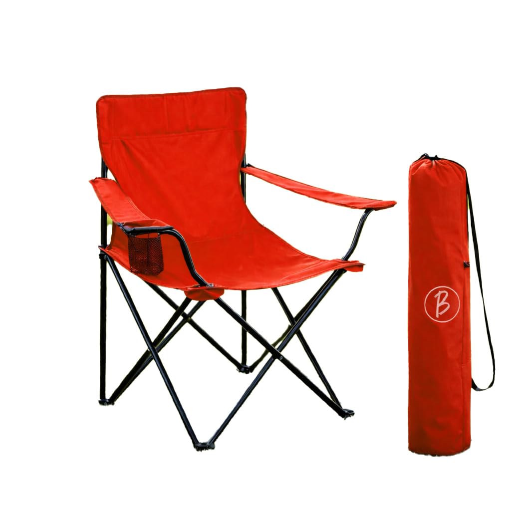 Bimla Traders Foldable Camping Chair with Armrest & Cup Holder, Portable Outdoor Chair with Carry Bag for Camping, Picnic, Fishing & Travel.
